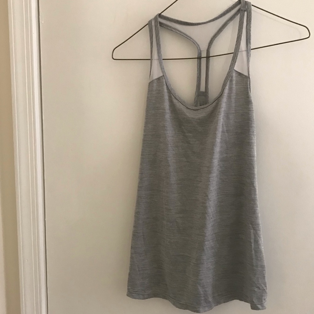 Layer 8 gray mesh razorback tank top